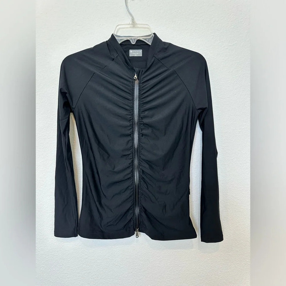 ATHLETA Black Ruched Front Zip Front Nylon Blend Jacket XS - Picture 1 of 9